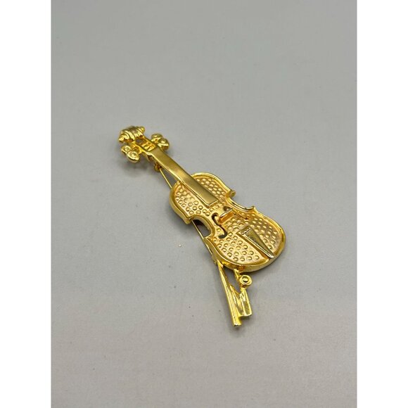 Vintage Gold Tone Violin Pin Brooch Cello Music Orchestra Musical Instrument Pin - Picture 4 of 6